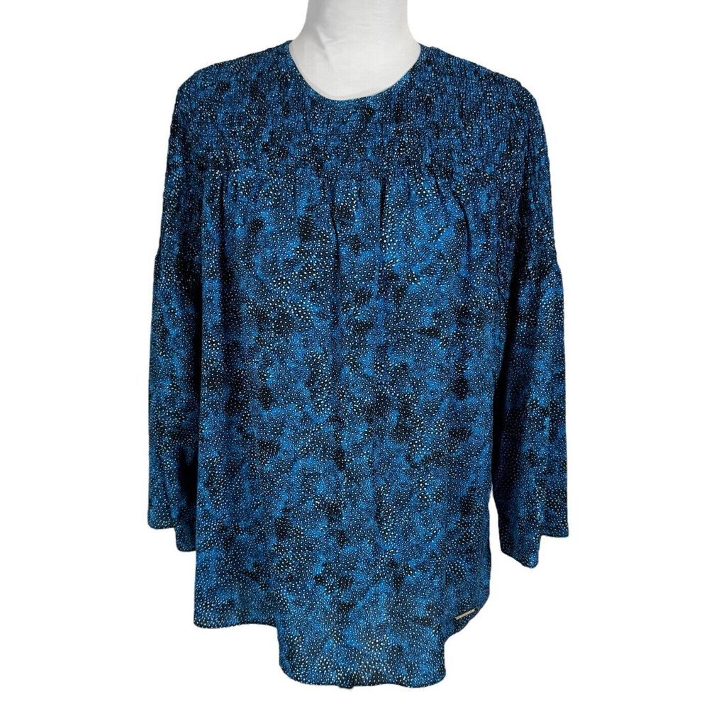 Michael Kors Top Blouse Size S Blue Black Spotted‎ Abstract Leopard Print Boho
